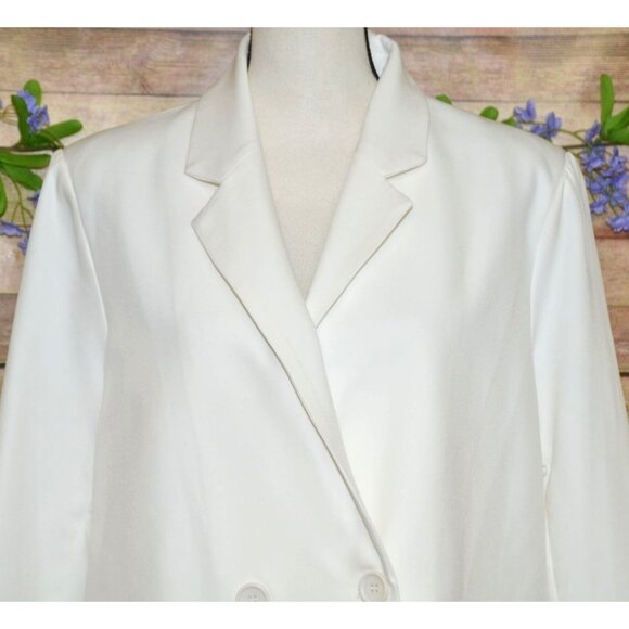 M.N.I. Ladies M White Double Breasted Blazer Jacket Stretch Career Office - Picture 2 of 9